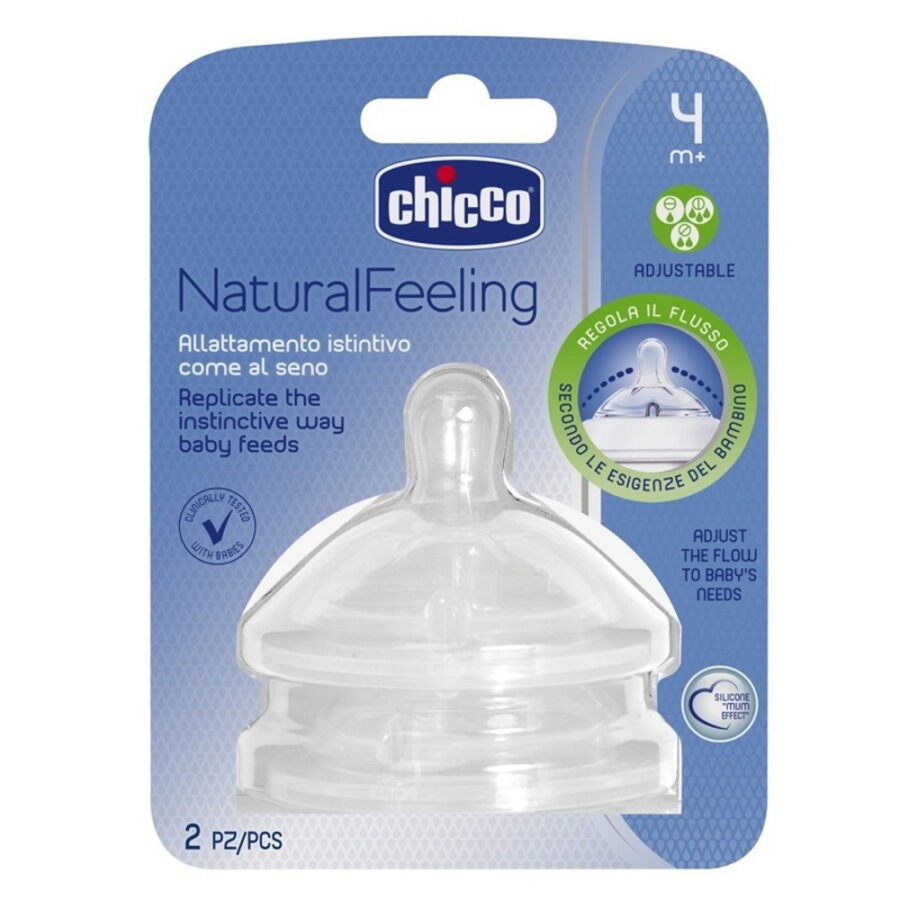 Chicco Natural Feeling Dudlík na láhev silikonový nastavitelný průtok 2 ks