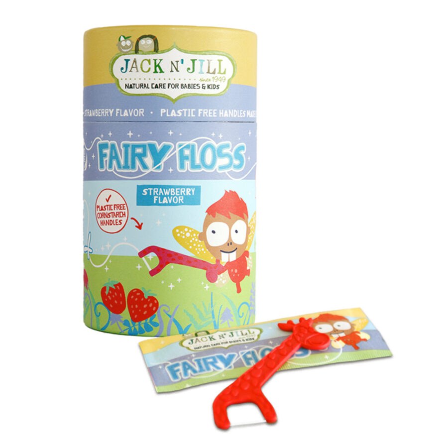 JACK N' JILL Fairy Floss Zubní nit s rukojetí pro děti s jemnou jahodovou příchutí 30 ks