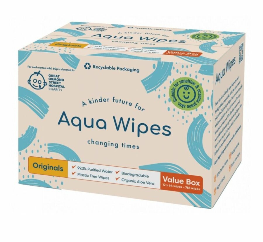 Aqua Wipes BIO Aloe Vera 100% rozložitelné ubrousky 99 % vody 12x64 ks