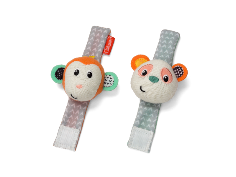 Infantino Chrastítka na ruku 1 pár Opička & Panda