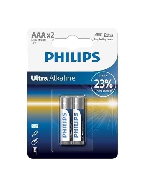 Philips Baterie Ultra Alkaline AAA LR03E2B/10 2 ks