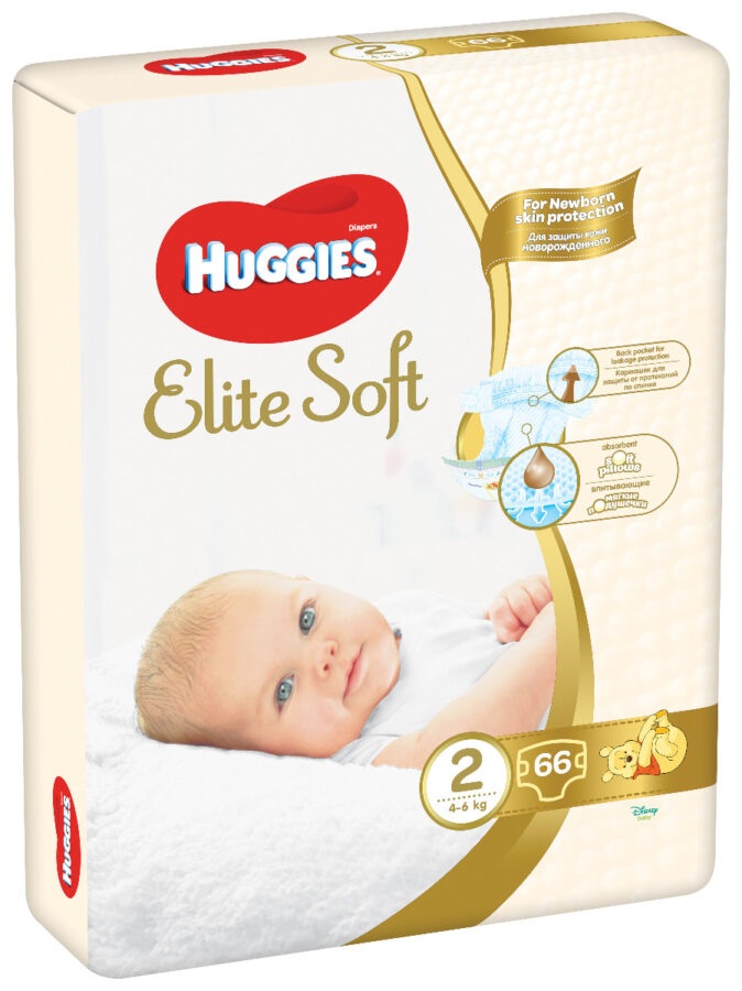 Huggies Elite Soft 2 4-6 kg dětské pleny 66 ks