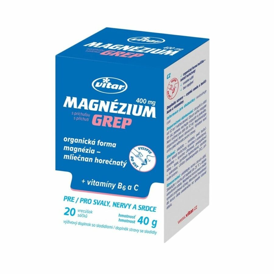 Vitar Magnézium Grep 400 mg + vitamin B6 + vitamin C 20 sáčků