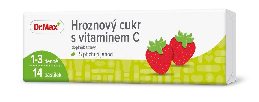 Dr.Max Hroznový cukr s vitaminem C jahoda 14 pastilek