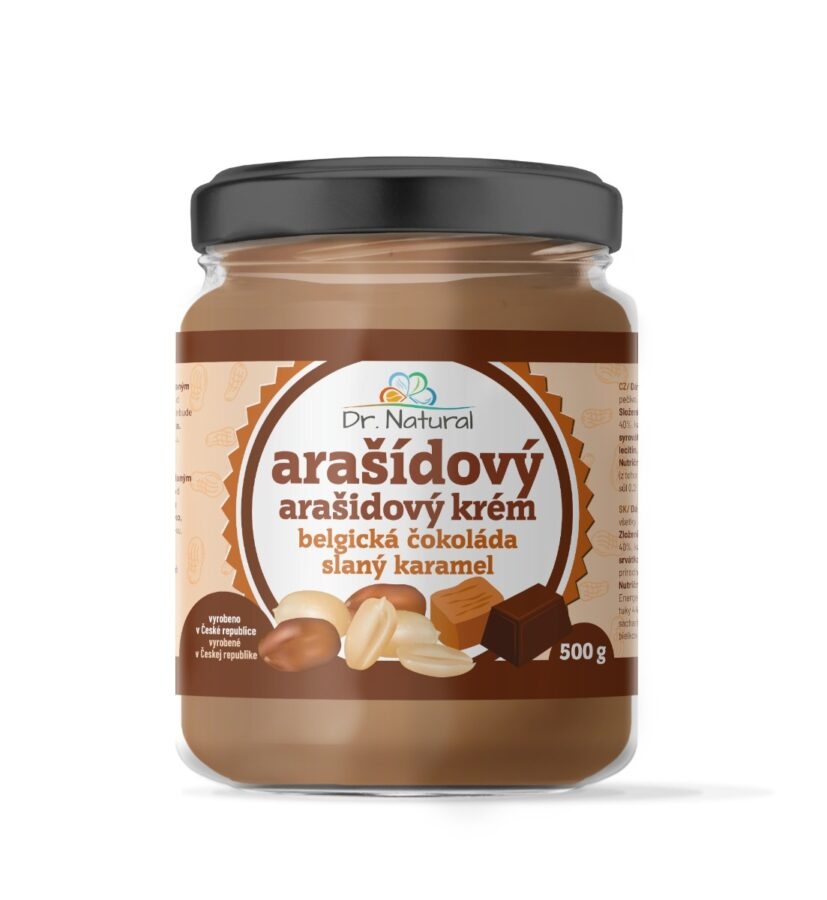 Dr. Natural Arašídový krém s belgickou čokoládou a slaným karamelem 500 g