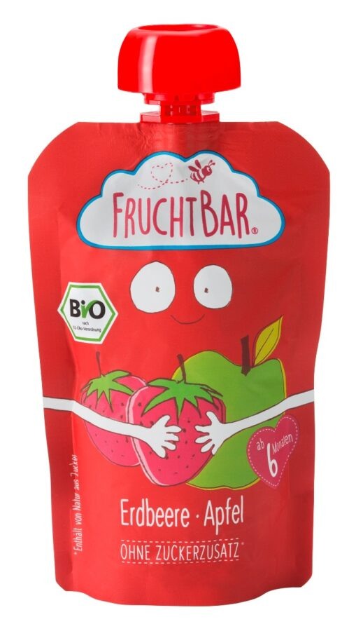 FruchtBar BIO Ovocná kapsička s jablkem a jahodou 100 g