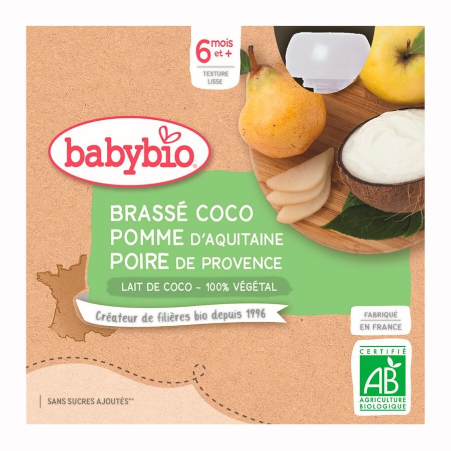 Babybio Brassé Svačinka s kokosovým mlékem jablko a hruška kapsičky 4x85 g