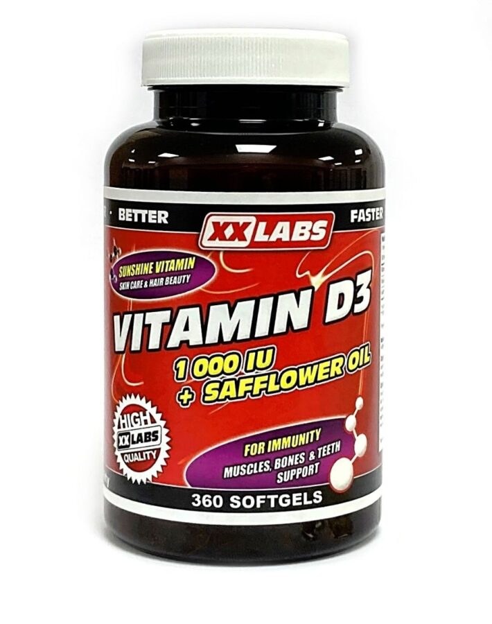 Xxlabs Vitamin D3 1000 IU v oleji ze světlice barvířské 360 tobolek