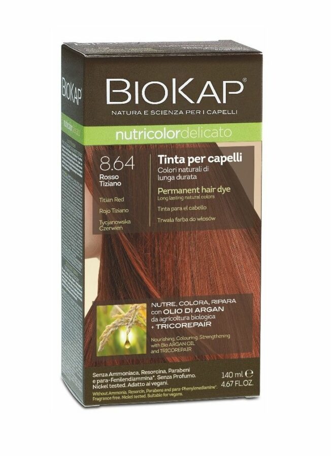 BIOKAP Nutricolor Delicato 8.64 Tiziánově červená barva na vlasy 140 ml