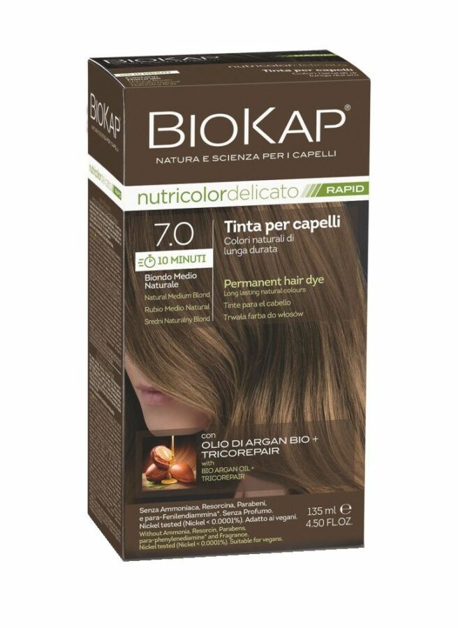 BIOKAP Nutricolor Delicato Rapid 7.0 Střední blond přírodní barva na vlasy 135 ml