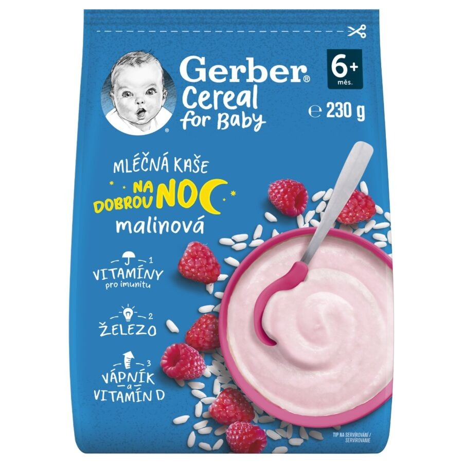 Gerber Cereal for Baby Mléčná kaše na dobrou noc malinová 6m+ 230 g