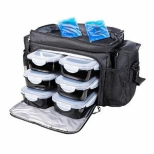 GymBeam Fit Prep Black taška na jídlo + 6 krabiček