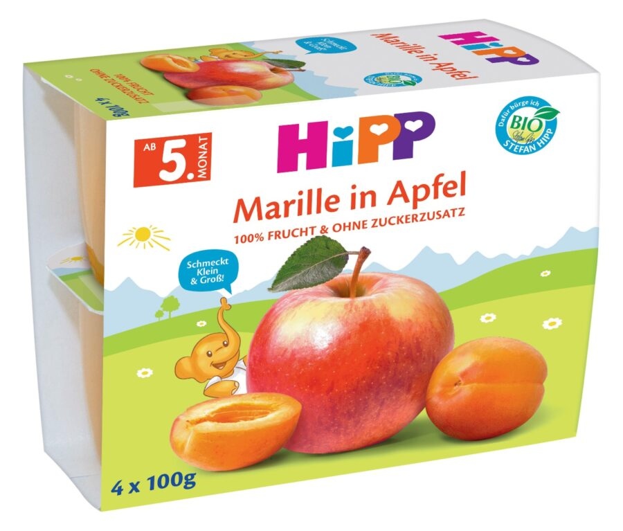 Hipp OVOCE 100% BIO Jablka s meruňkami 4x100 g