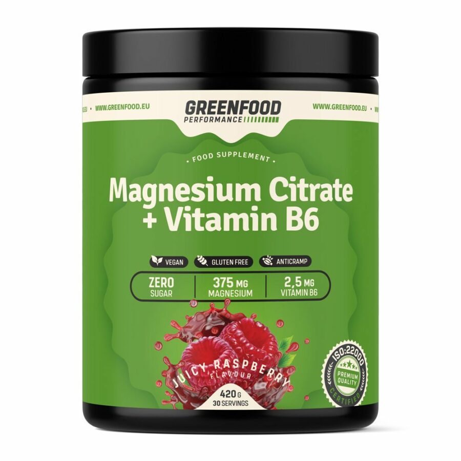 GreenFood Performance Magnesium Citrate + Vitamin B6 Juicy malina 420 g