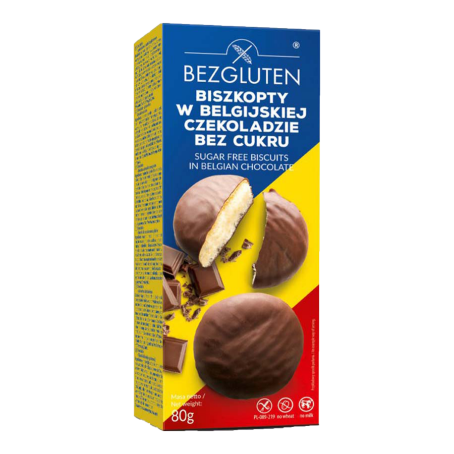 BEZGLUTEN Piškoty v belgické čokoládě bez lepku a bez cukru 80 g