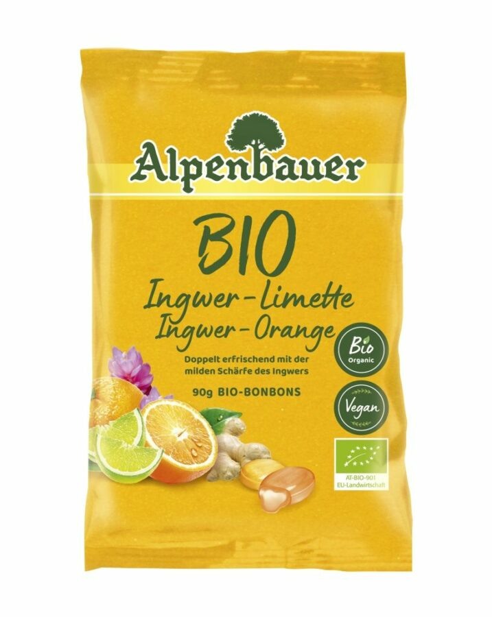 Alpenbauer Bonbóny Zázvor - pomeranč - limetka BIO 90 g