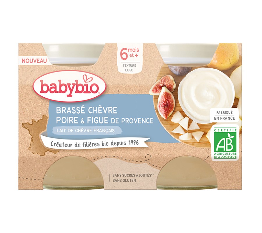 Babybio Brassé Svačinka z kozího mléka hruška a fíky 2x130 g